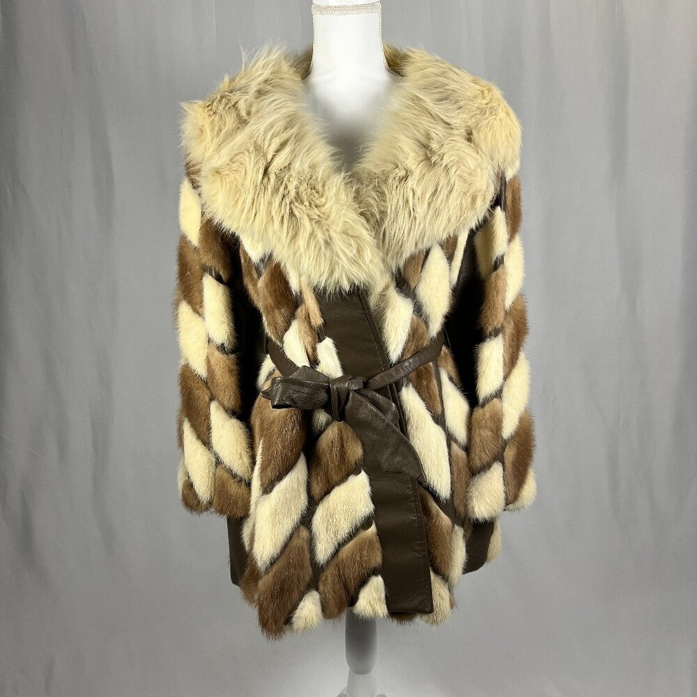 Vintage Zinman Furs Genuine Mink Coat with Fox Collar Belted Luxury Fur Jacket